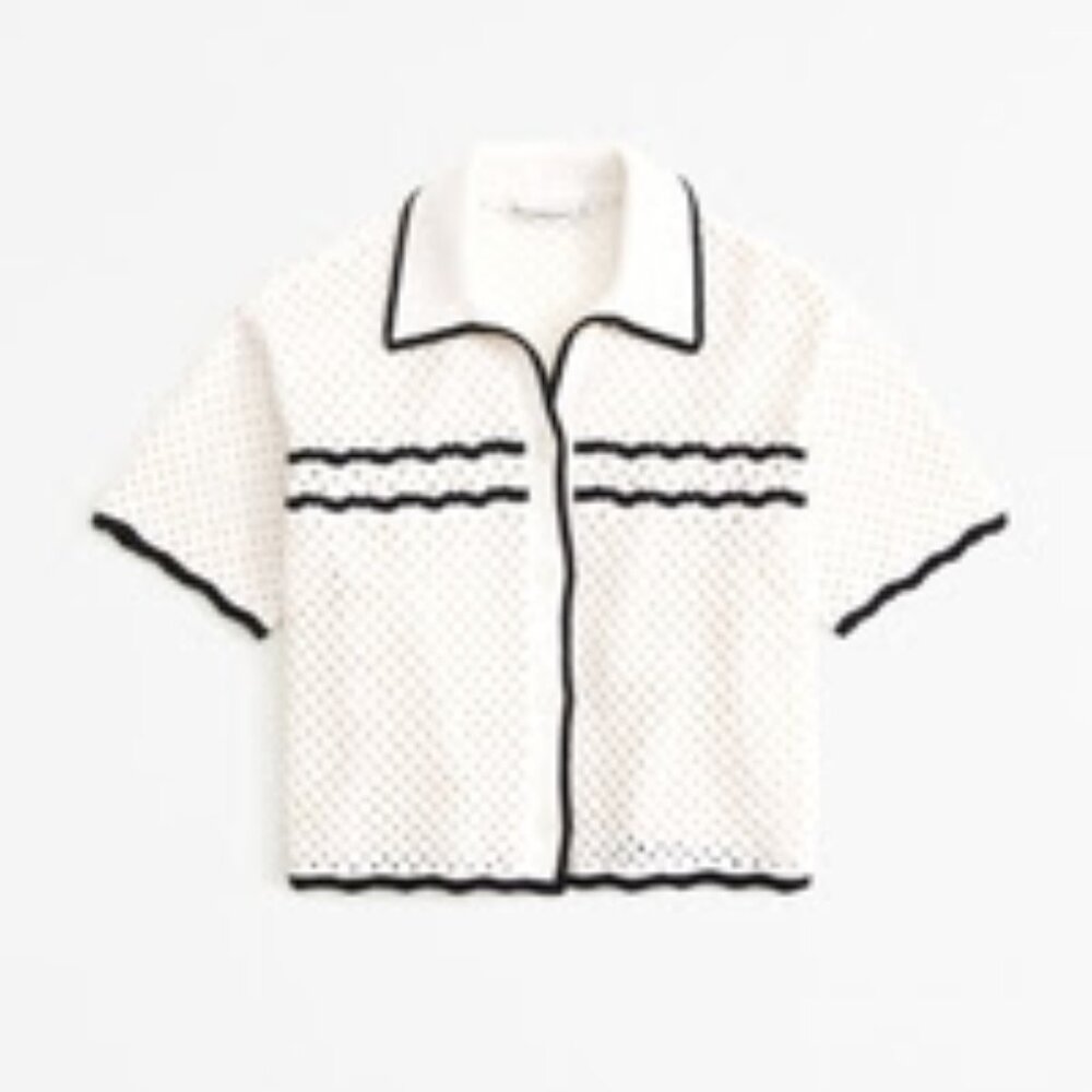Abercrombie Women's Crochet-Style Button-Up Polo (Cream, M)